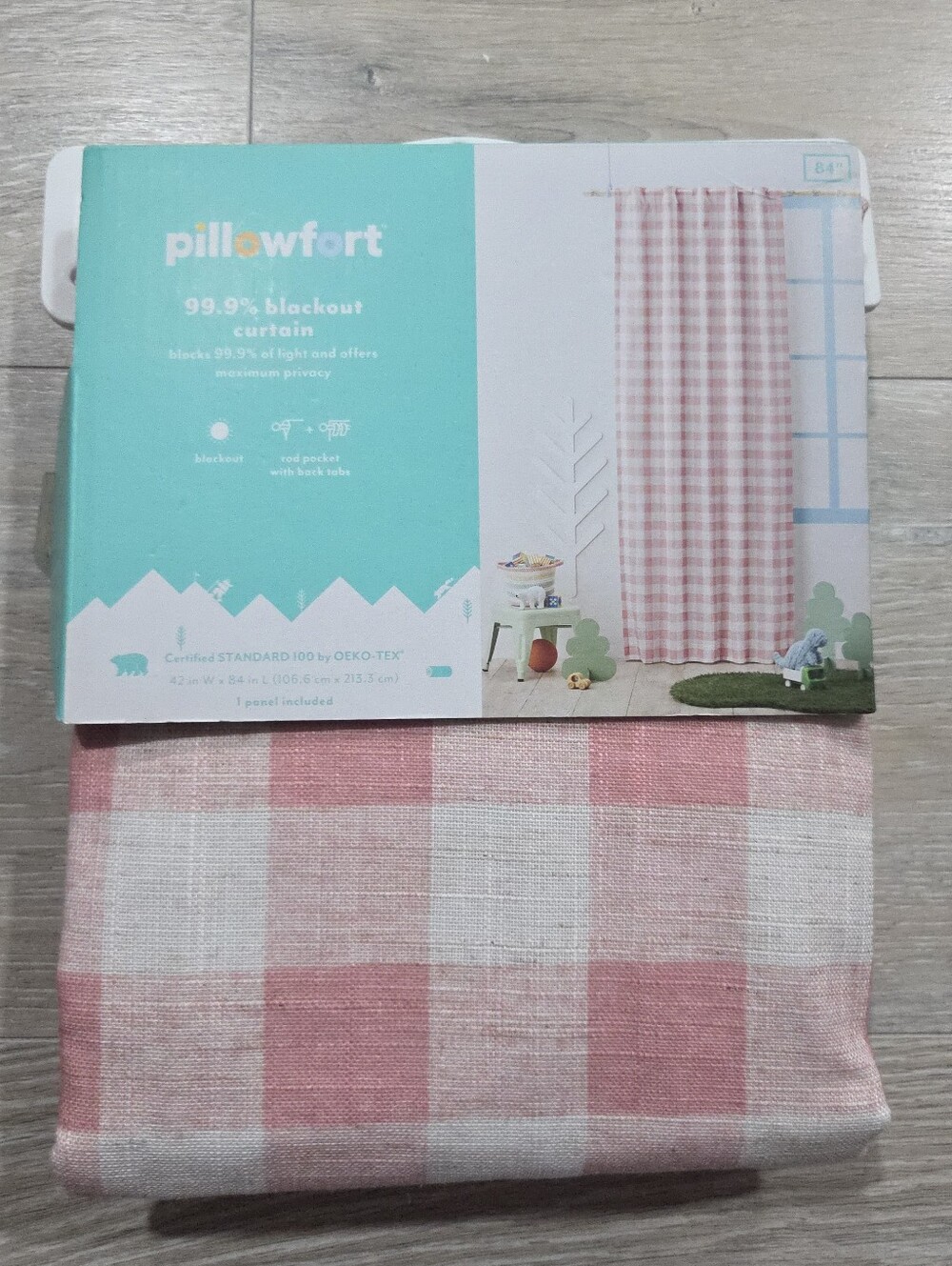 Pillowfort Gingham Blackout Curtain Panel New 84x42 Pink Coral
